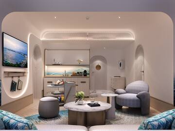 a room with a television and a table