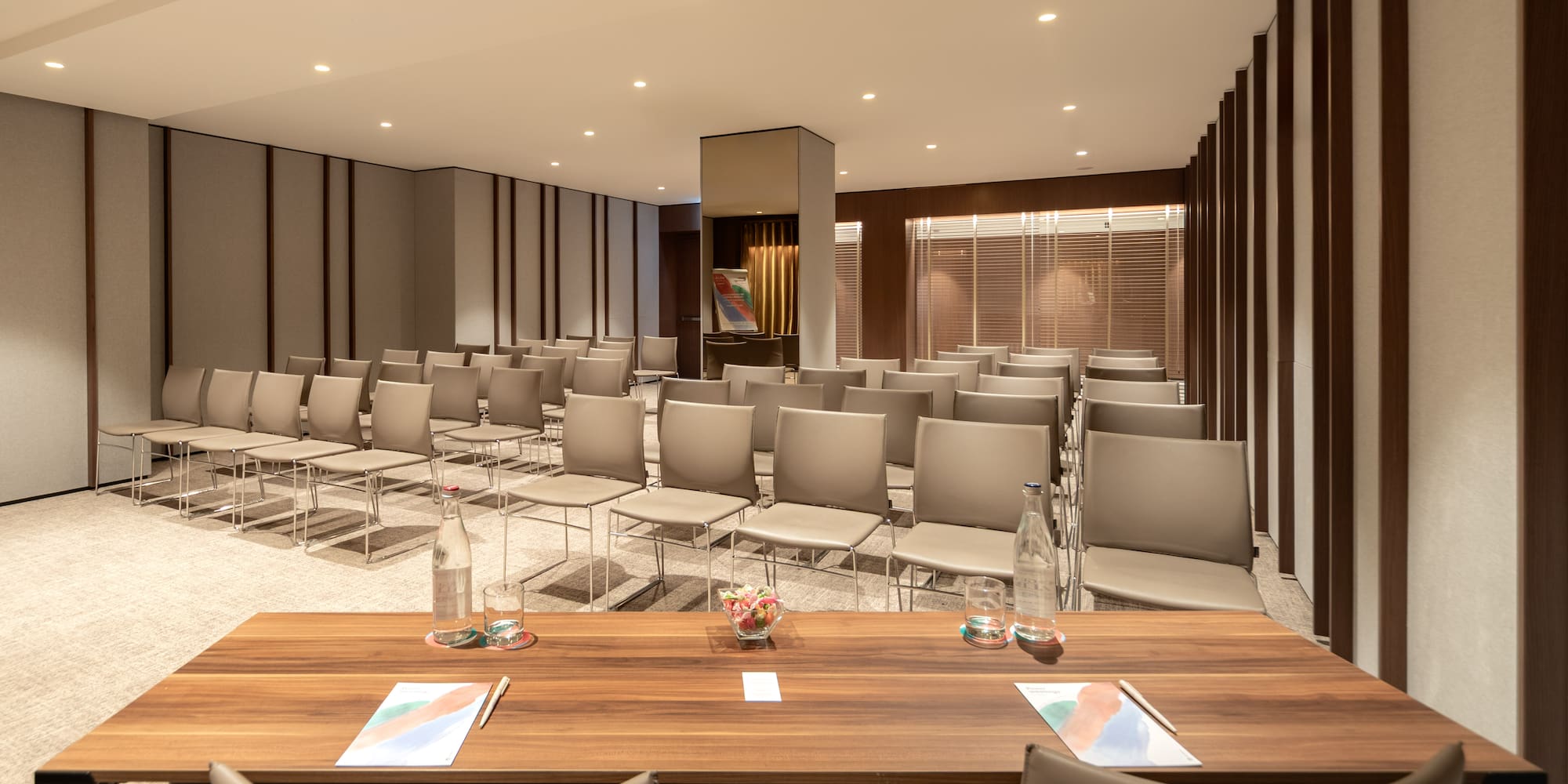 a room with chairs and tables