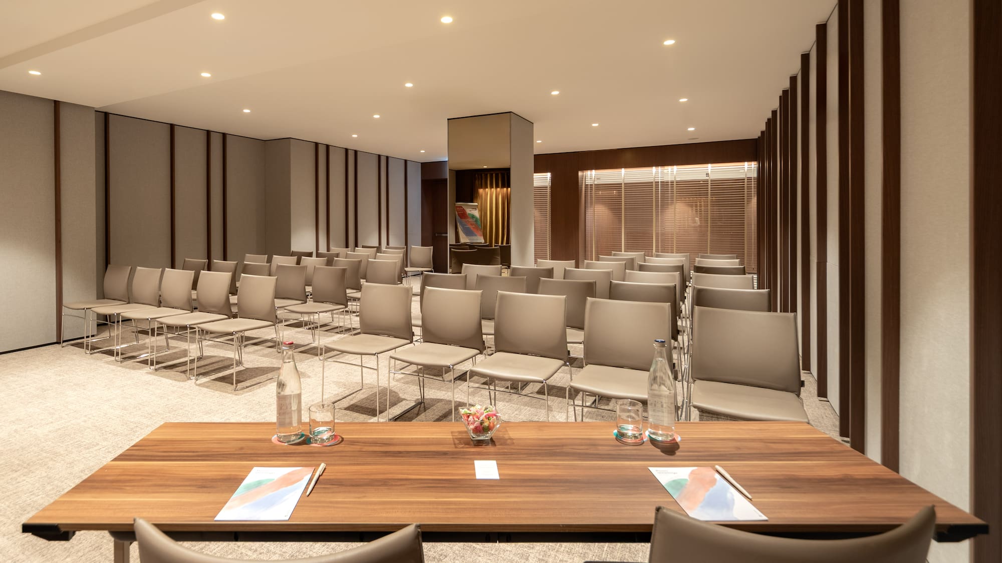 a room with chairs and tables