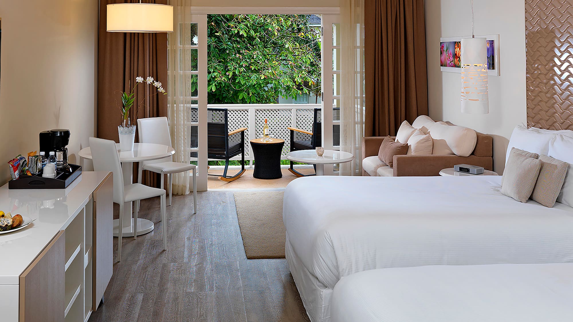 a room with a bed and a table