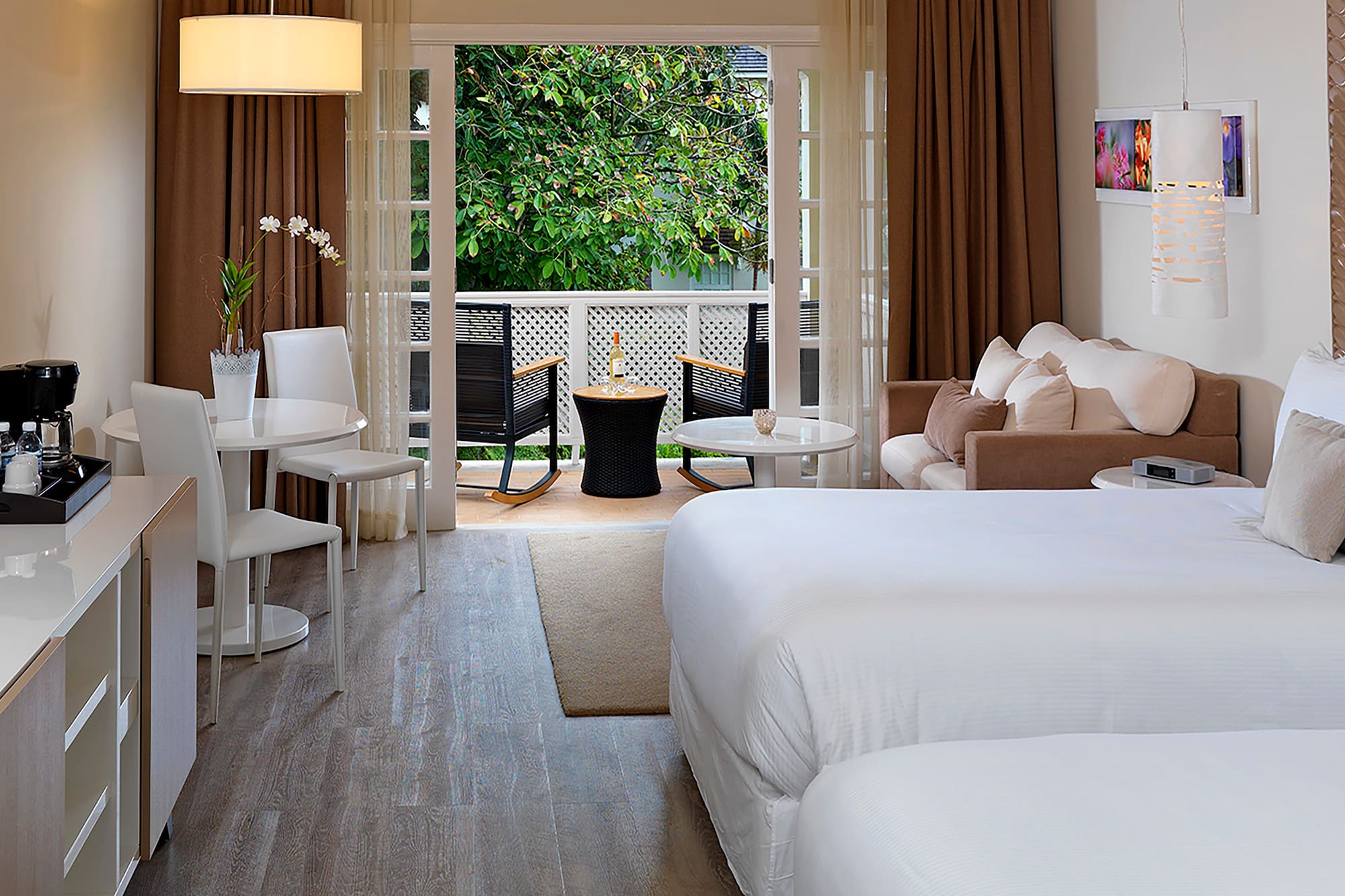 a room with a bed and a table