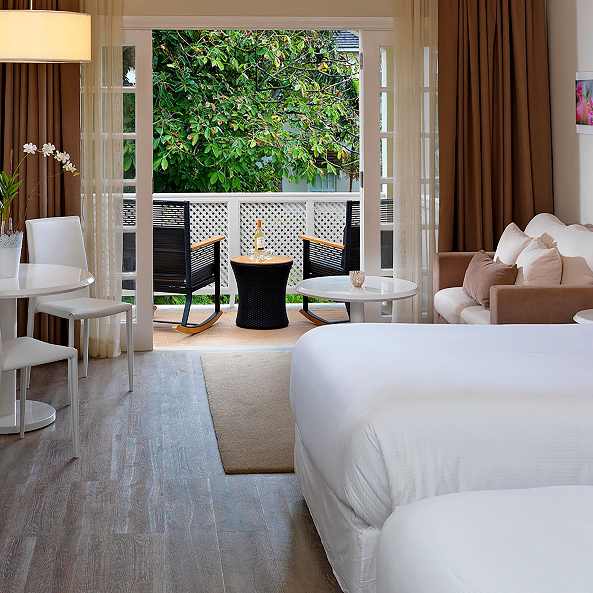 a room with a bed and a table