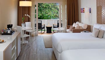 a room with a bed and a table