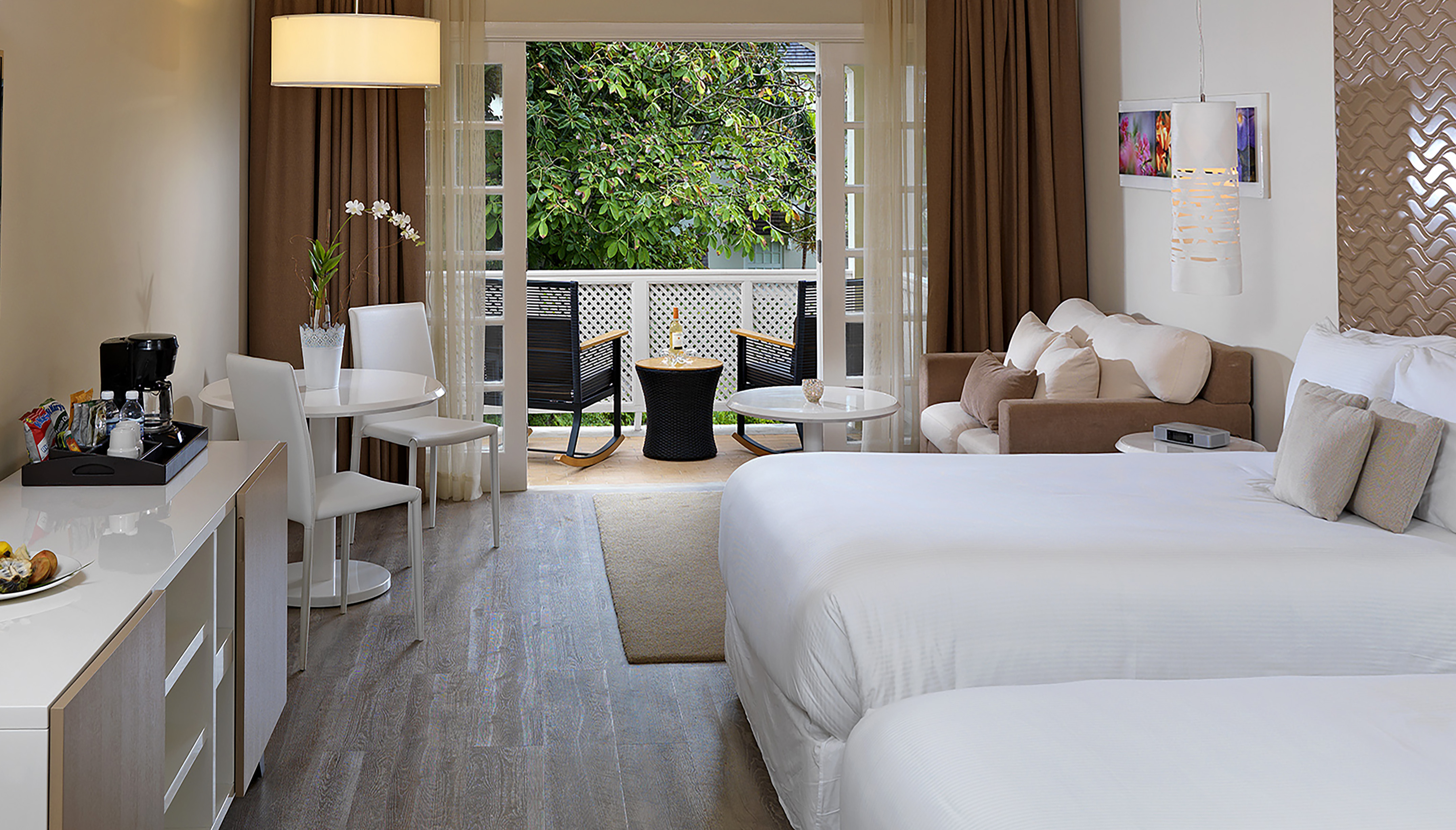 a room with a bed and a table