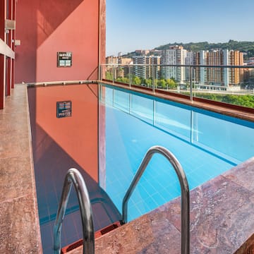 a pool on a balcony