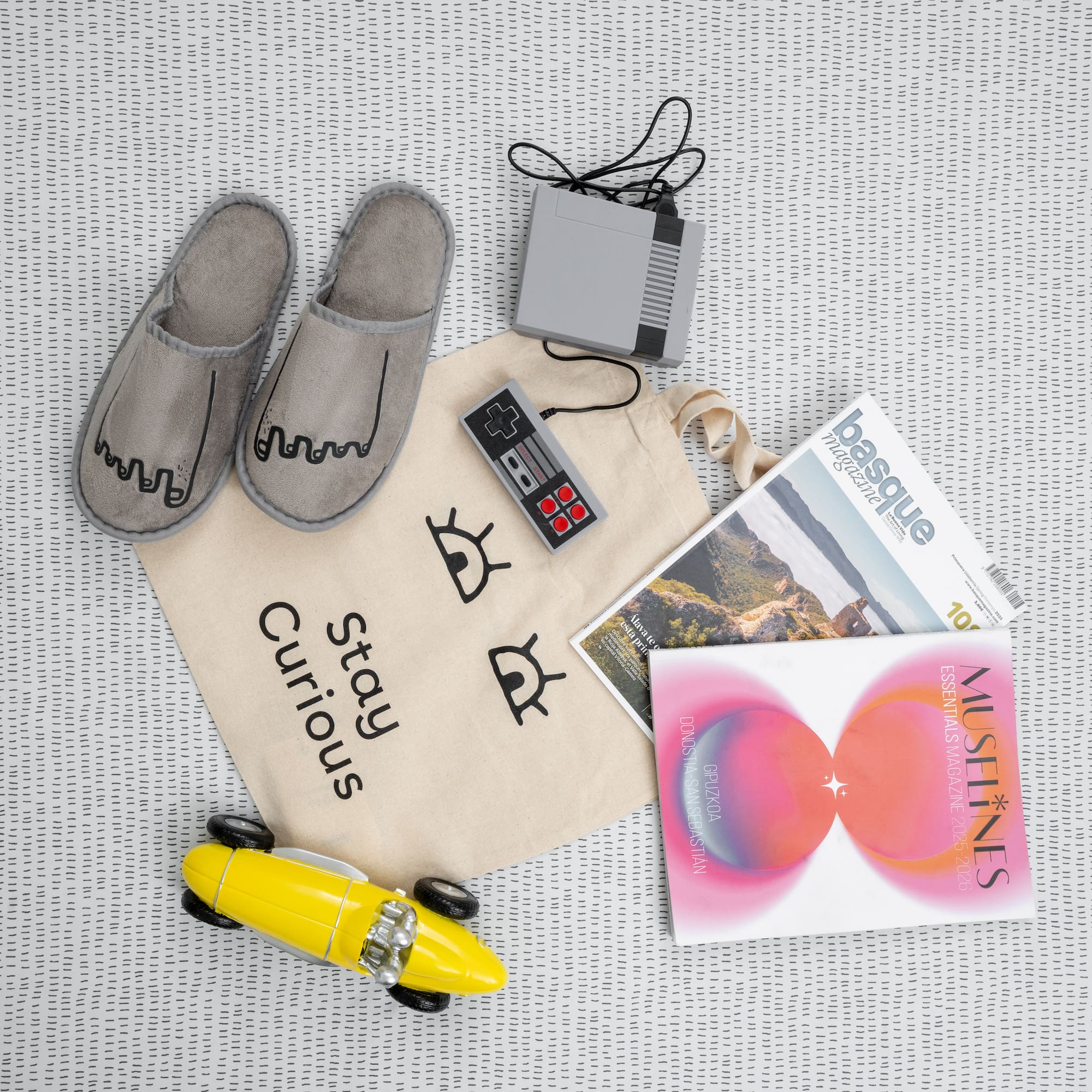 a group of objects on a white surface