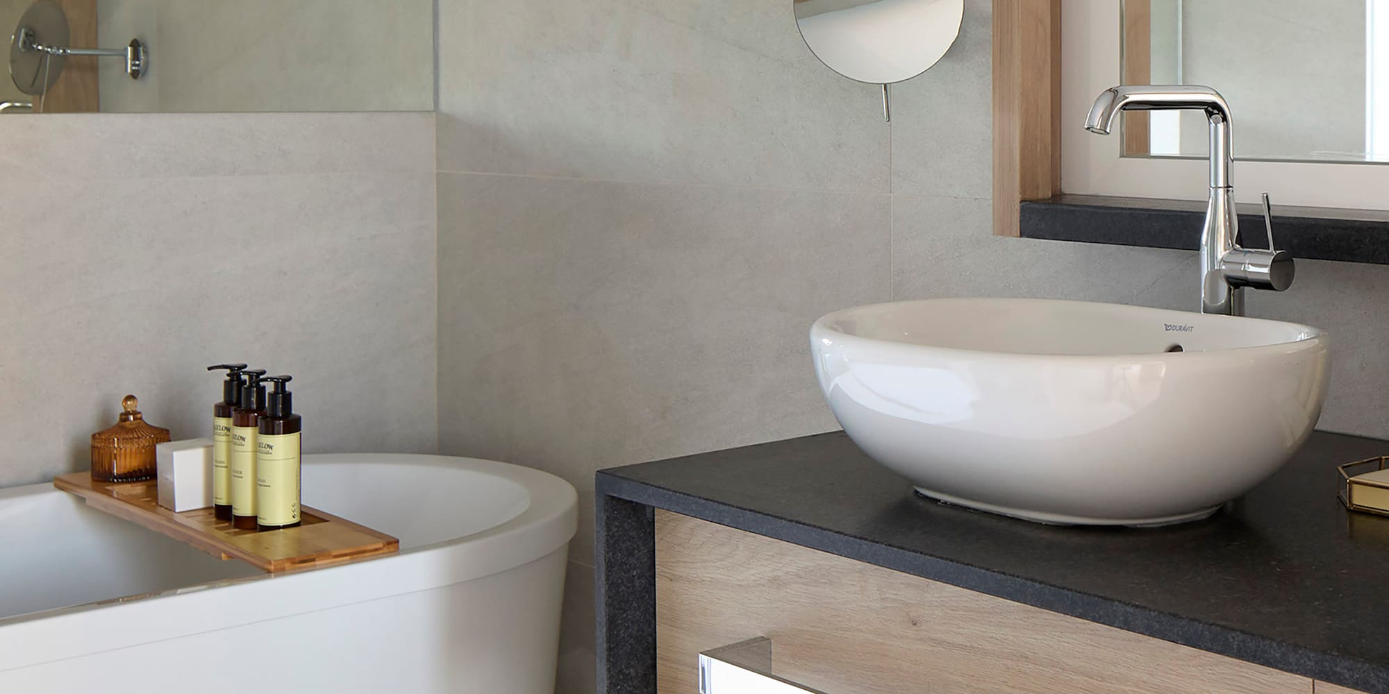 a bathroom with a sink and tub