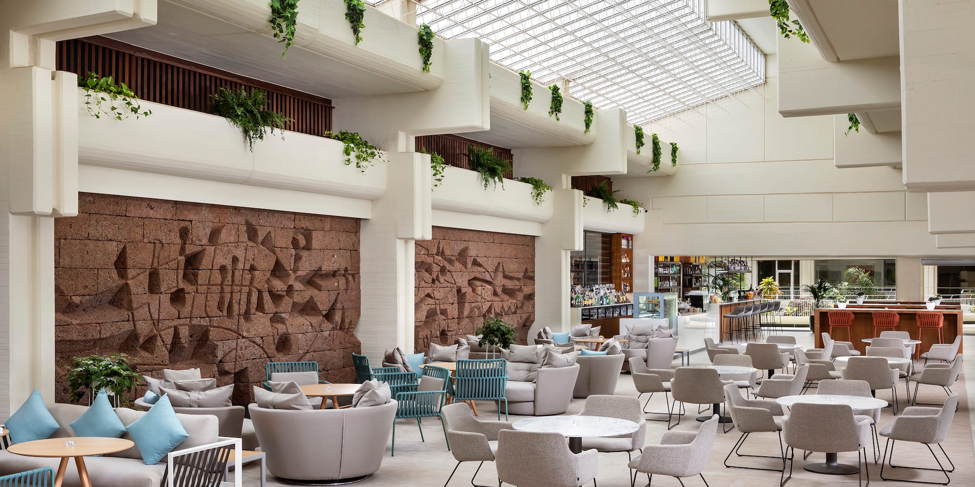 a large room with tables and chairs