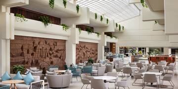 a large room with tables and chairs