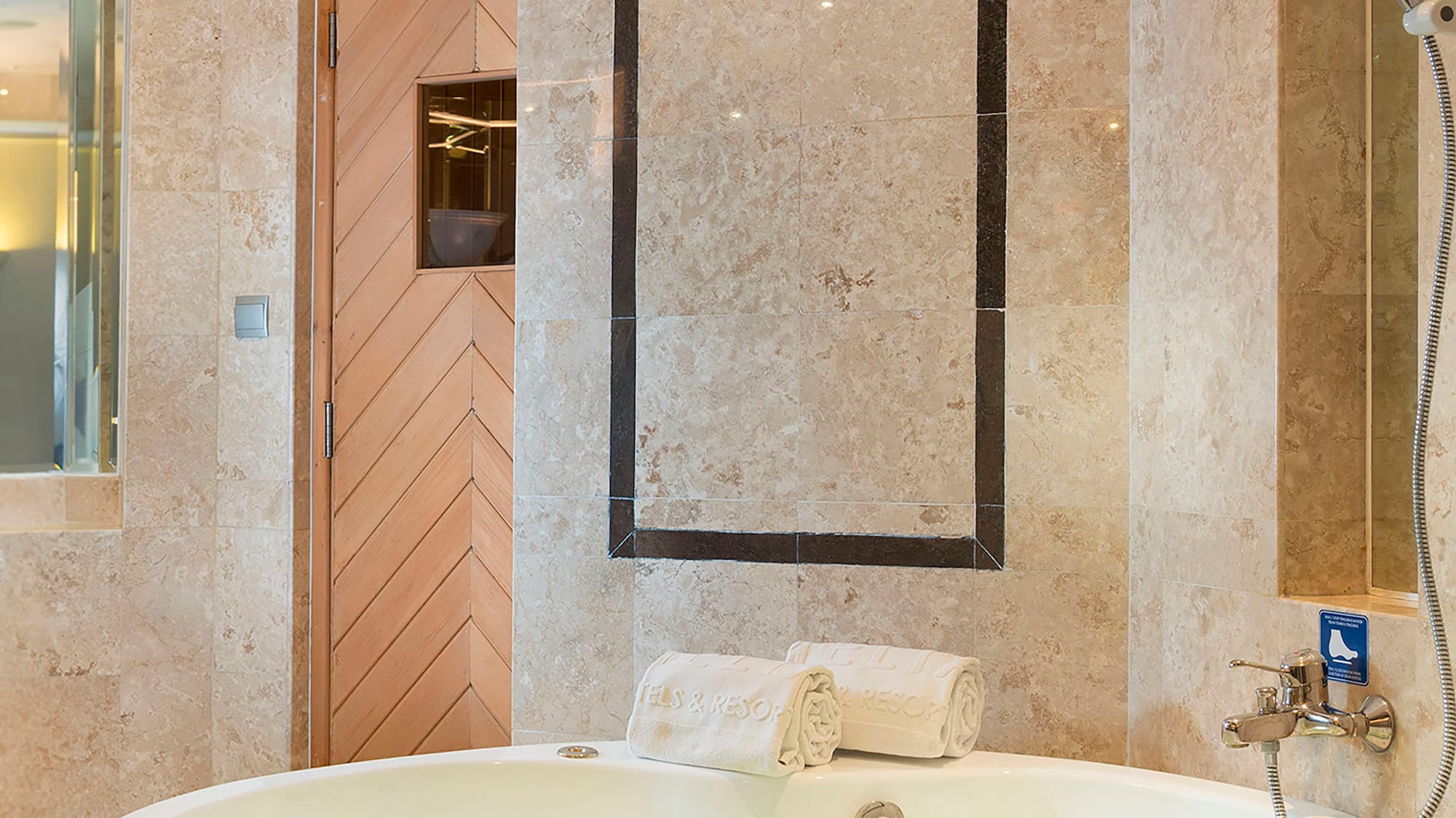 a large bathtub in a bathroom