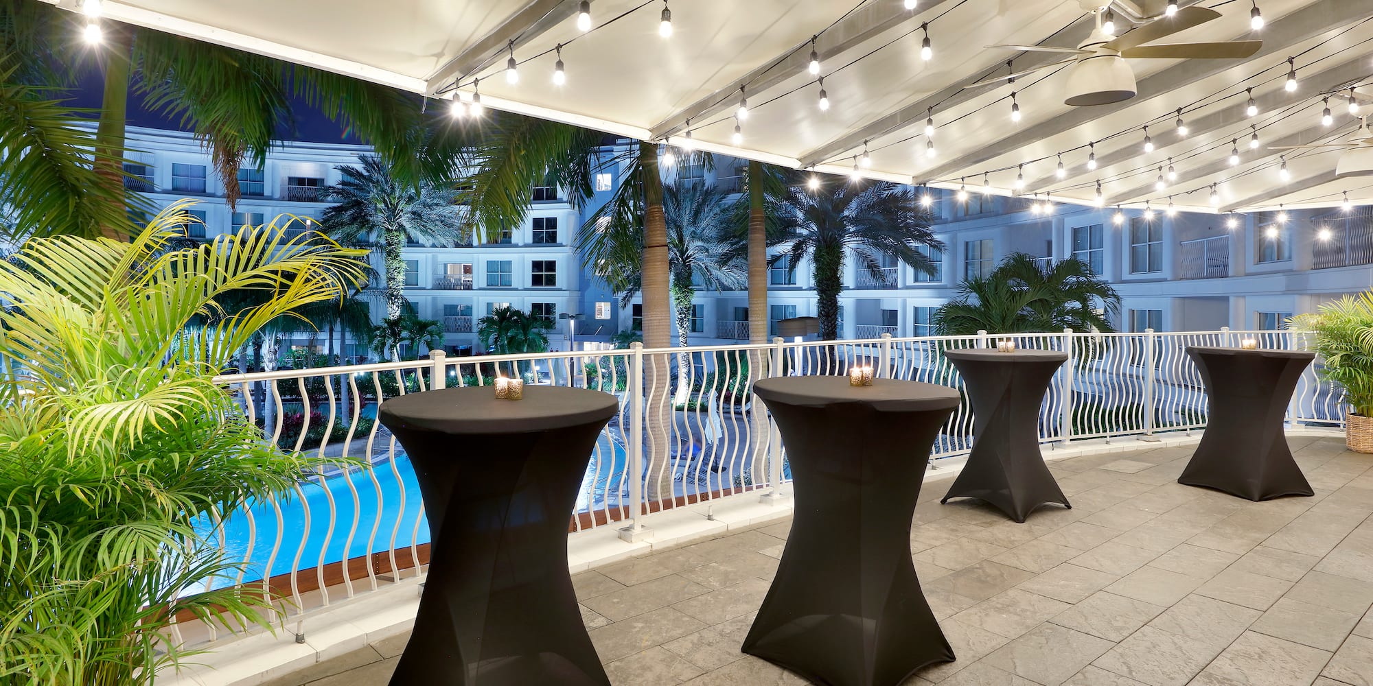 a group of tables on a patio
