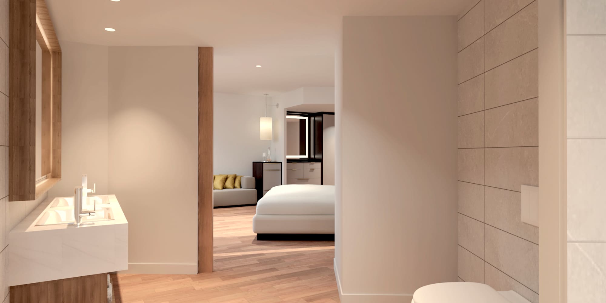 a bedroom with a toilet and a bed