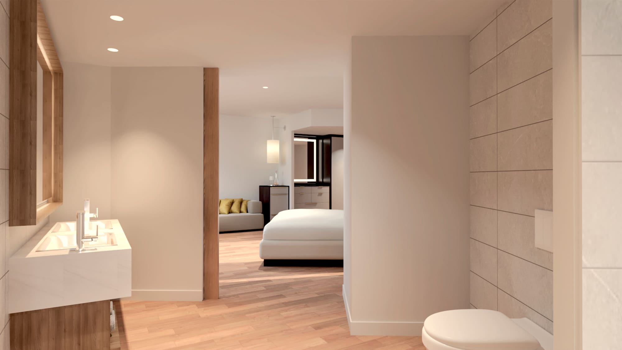 a bedroom with a toilet and a bed