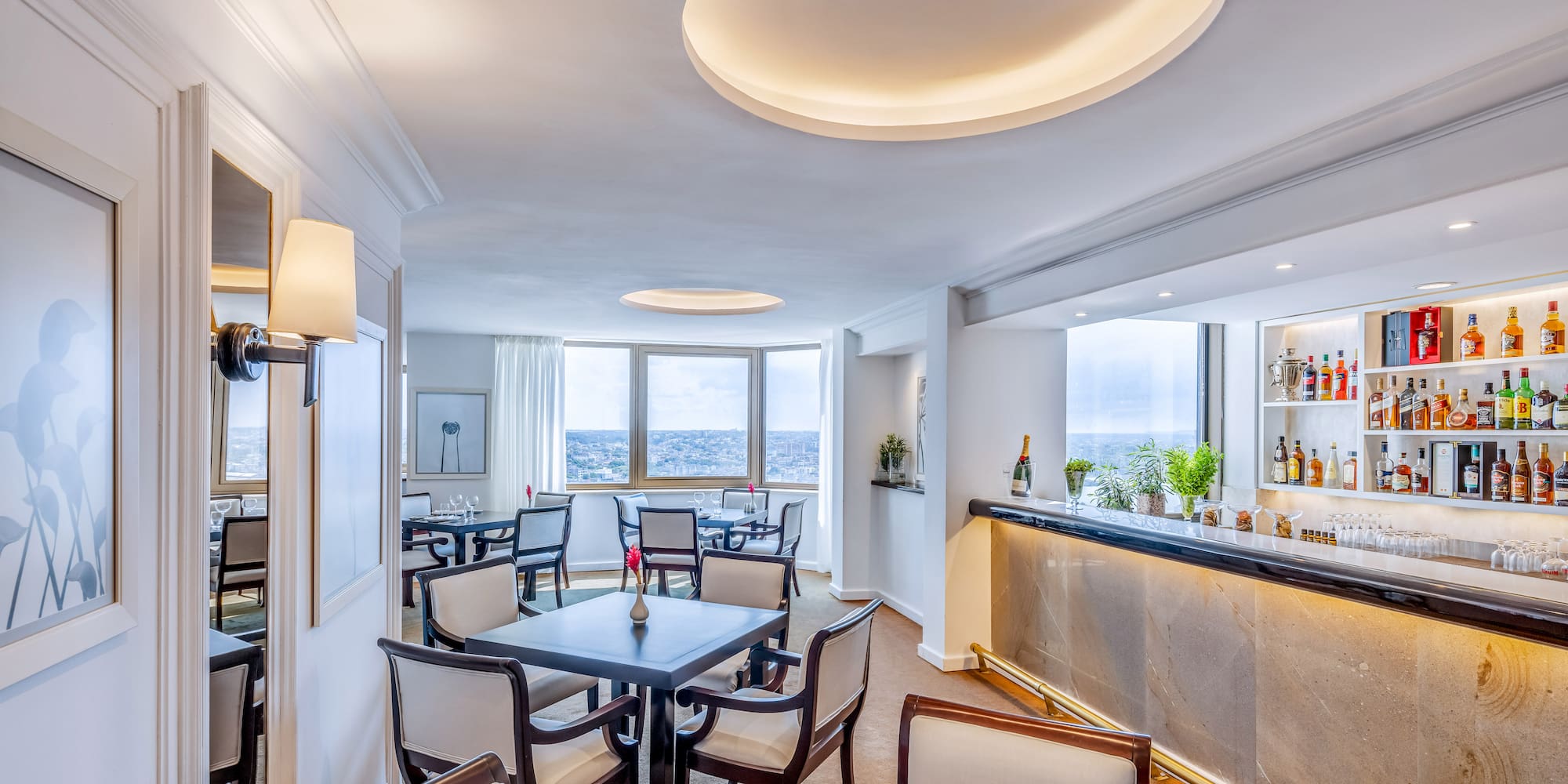 a room with tables and chairs