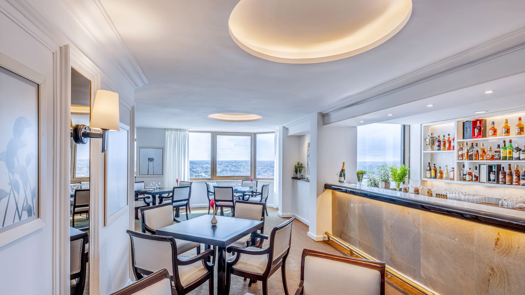 a room with tables and chairs