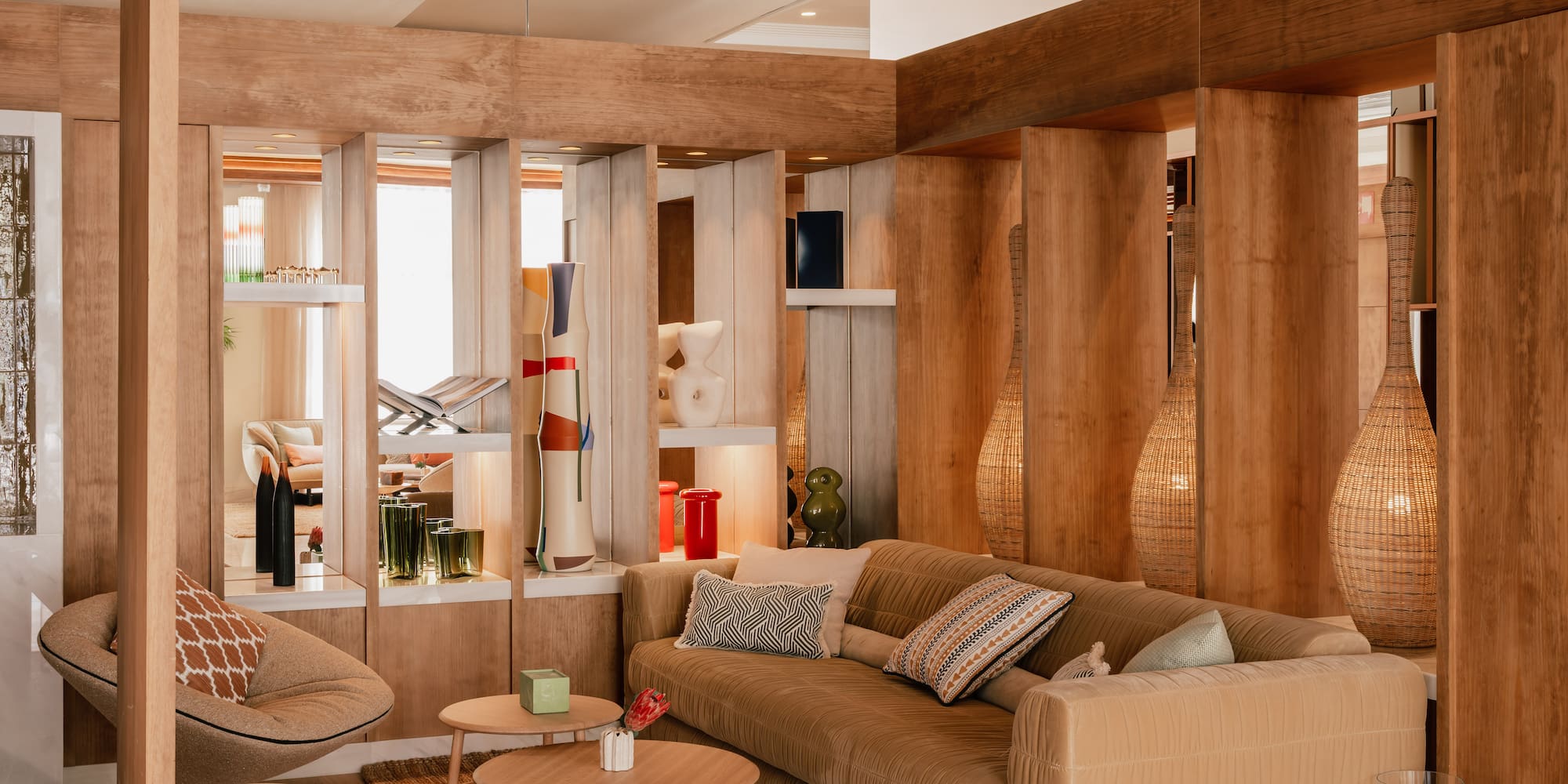 a room with a couch and a table