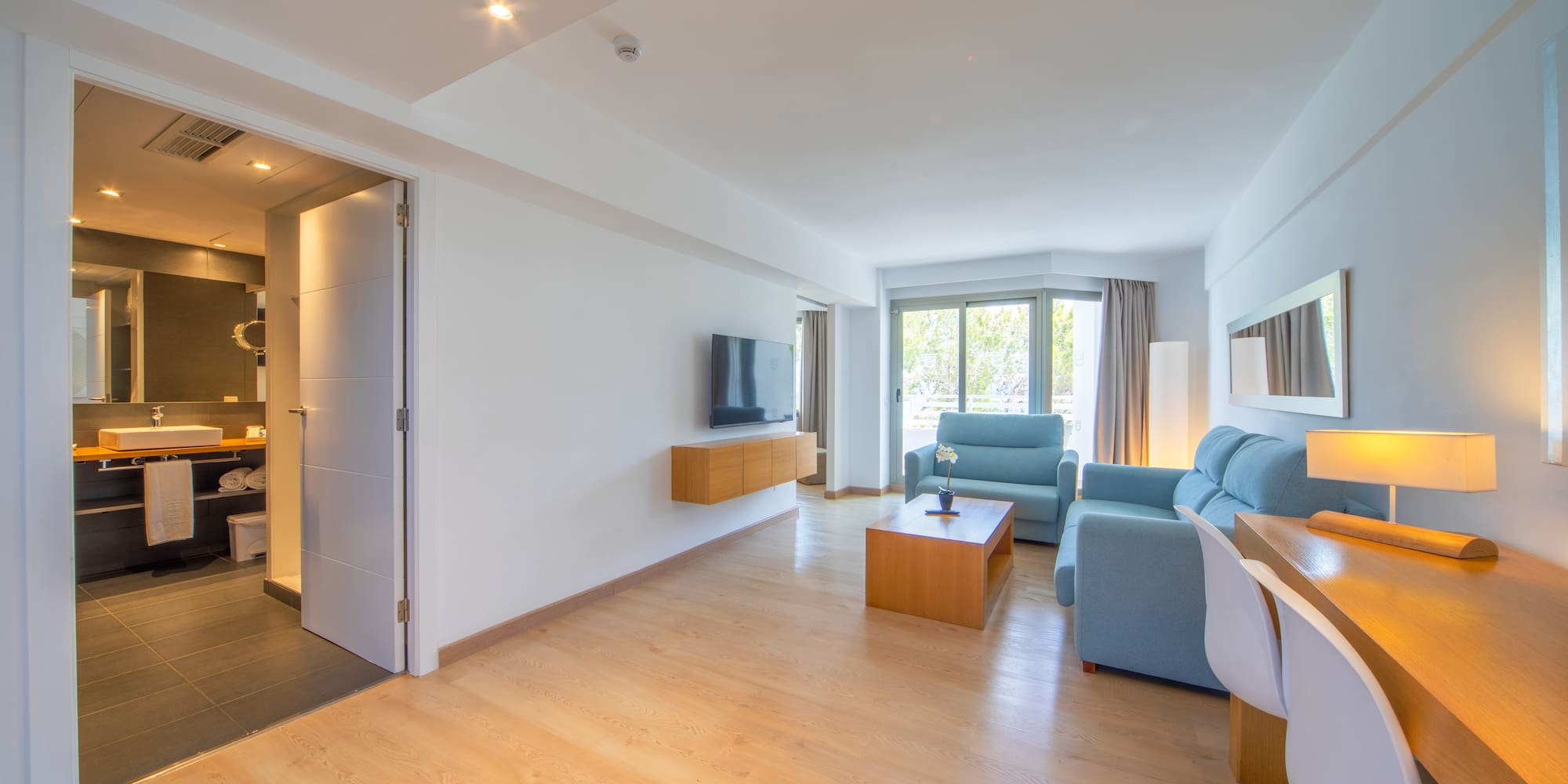 a room with a couch and a table