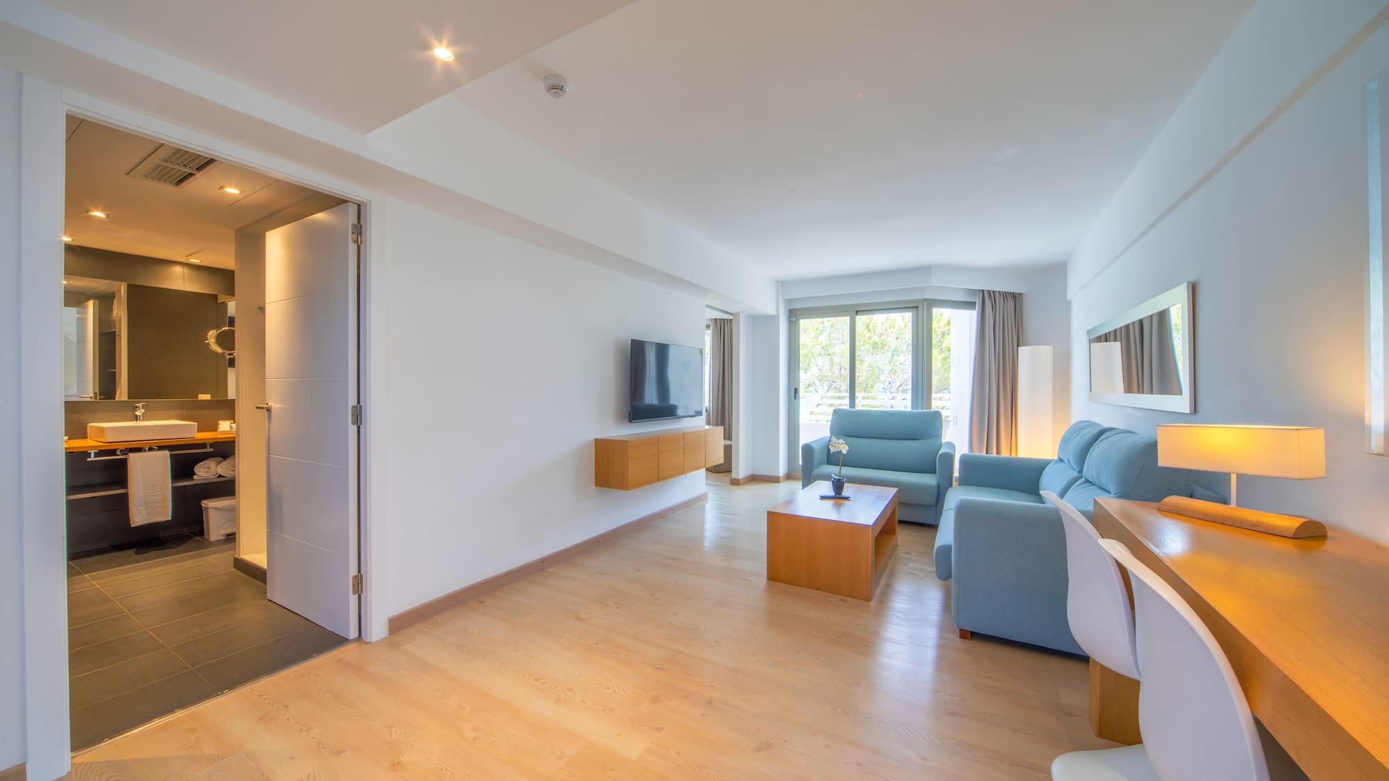 a room with a couch and a table