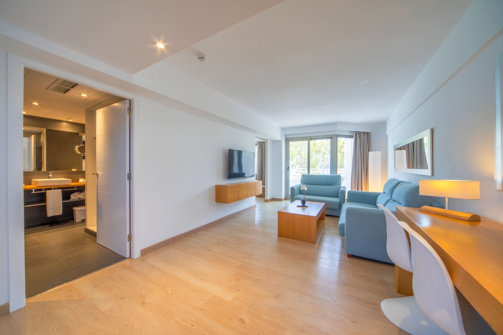 a room with a couch and a table