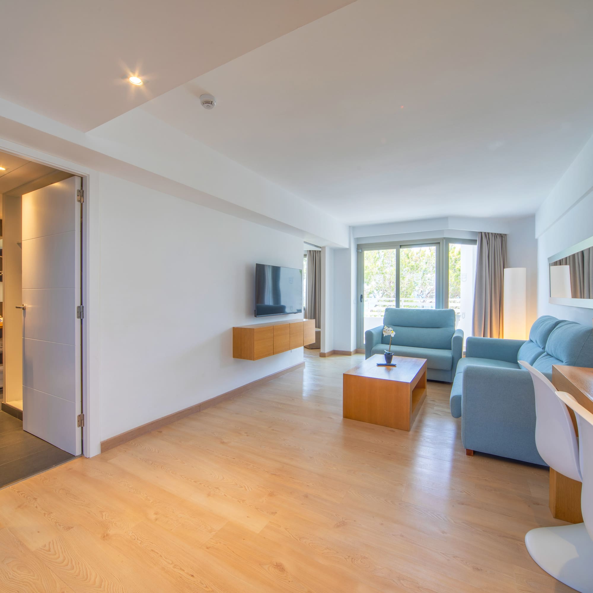 a room with a couch and a table