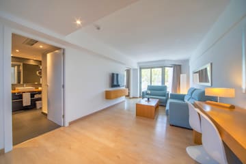 a room with a couch and a table