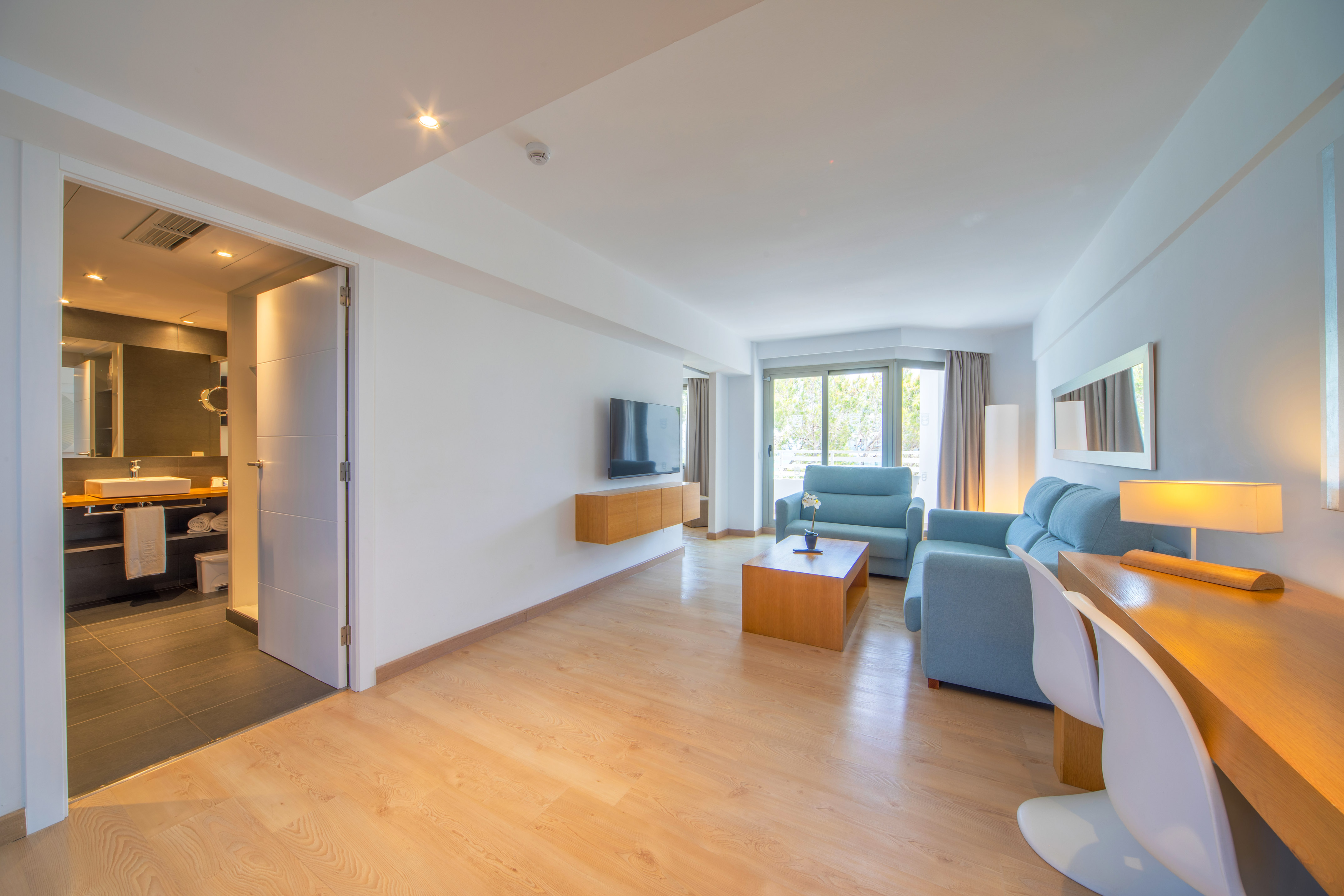 a room with a couch and a table