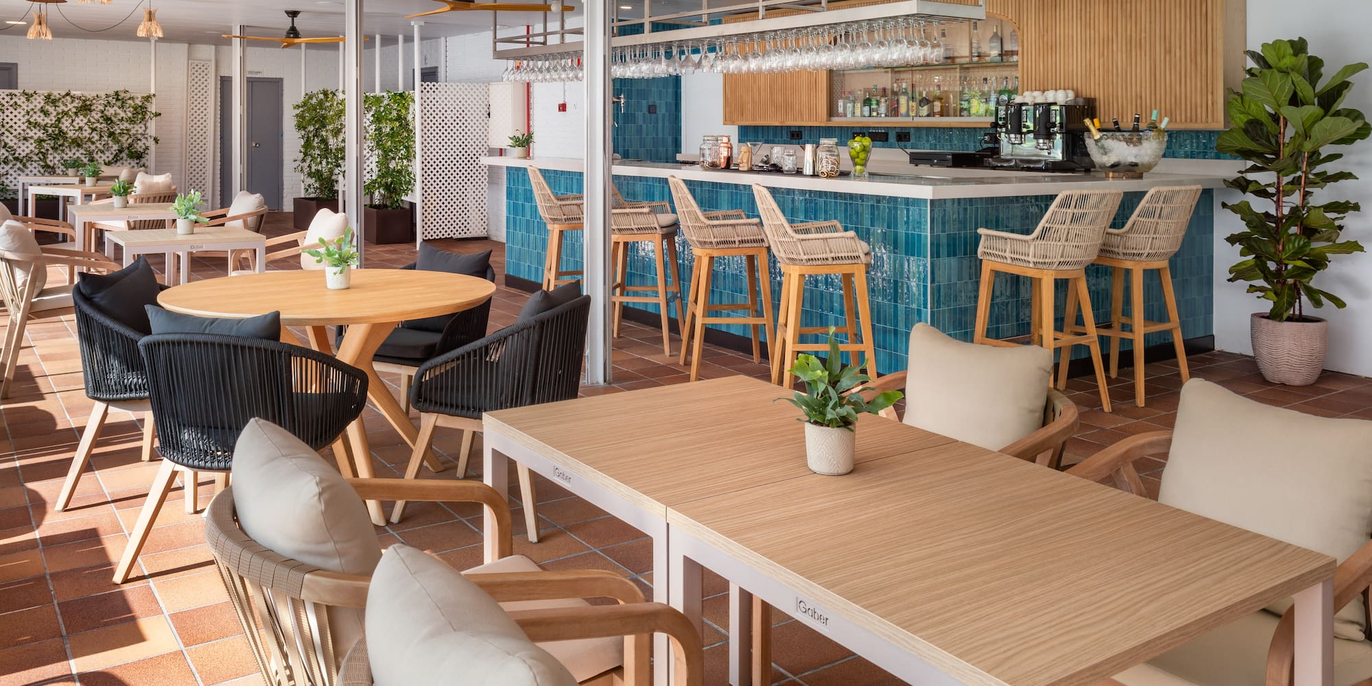 a room with tables and chairs