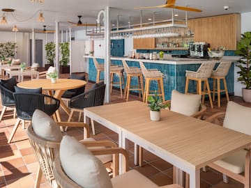 a room with tables and chairs