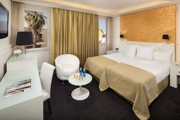 a room with a bed and a table