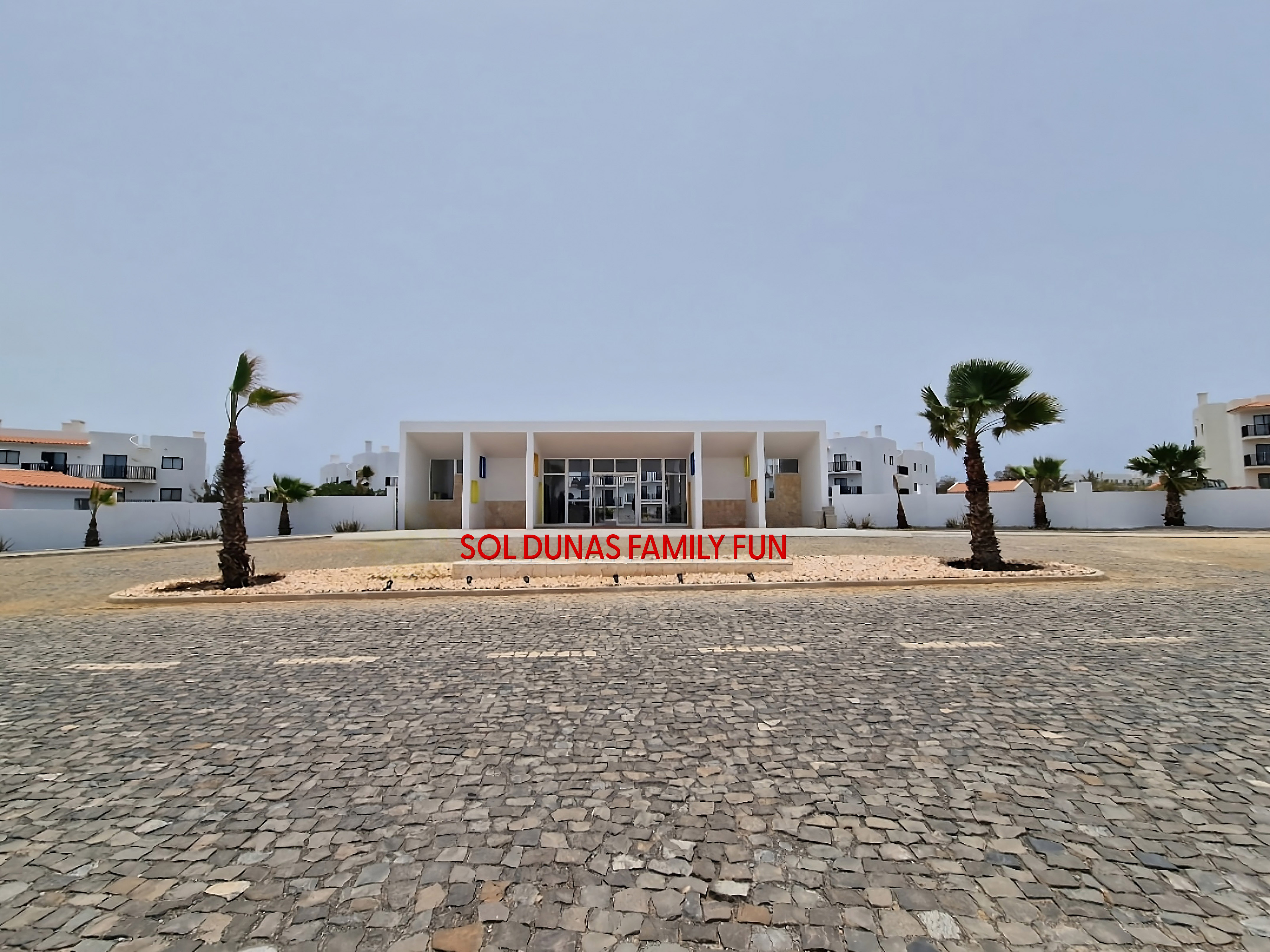 a building with palm trees in front of it