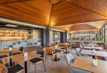 a room with tables and chairs