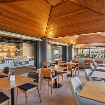 a room with tables and chairs