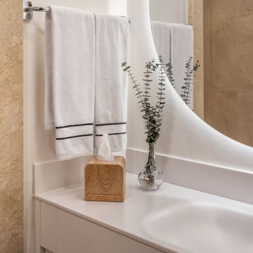 a white towels on a counter