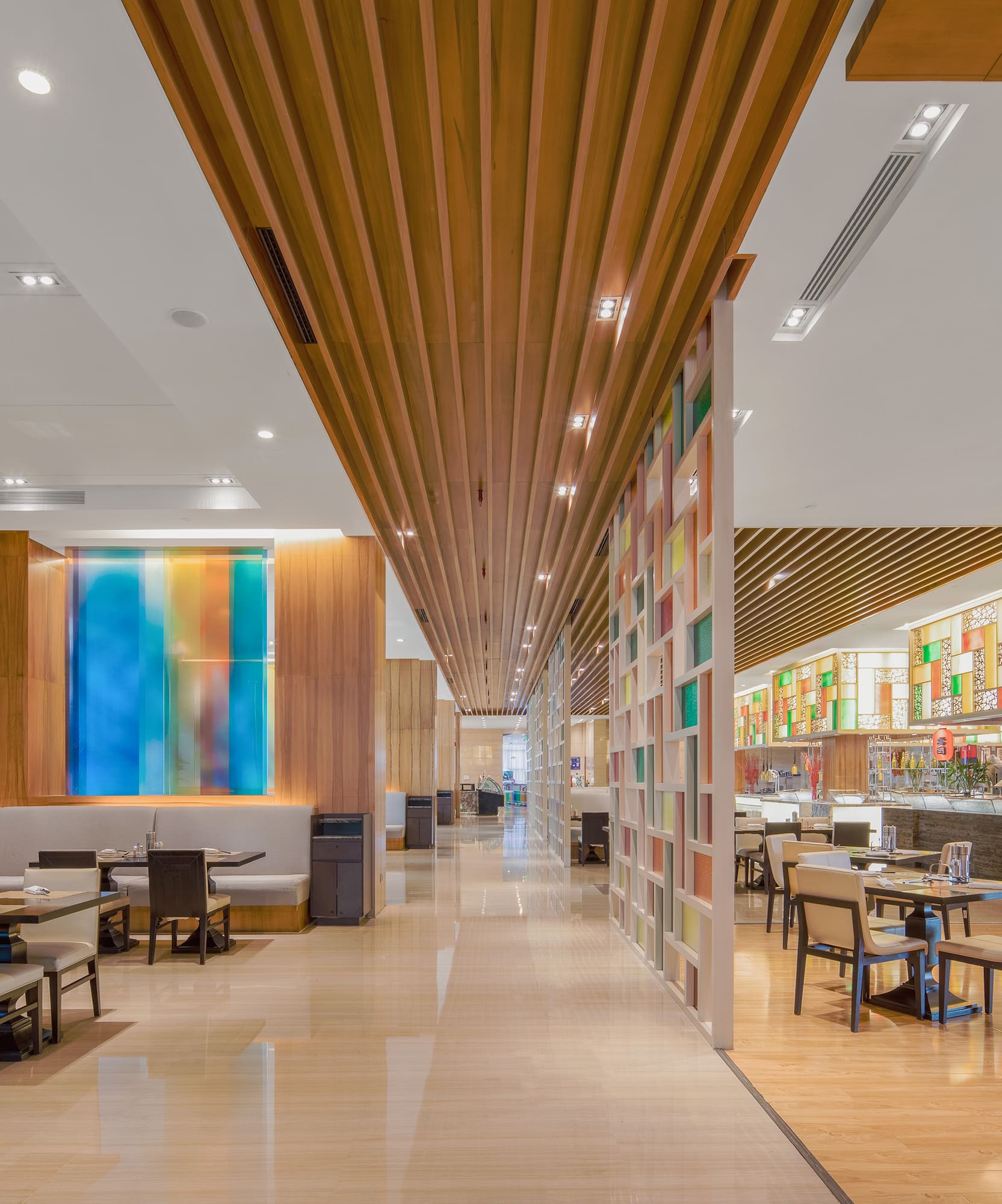 a restaurant with tables and chairs