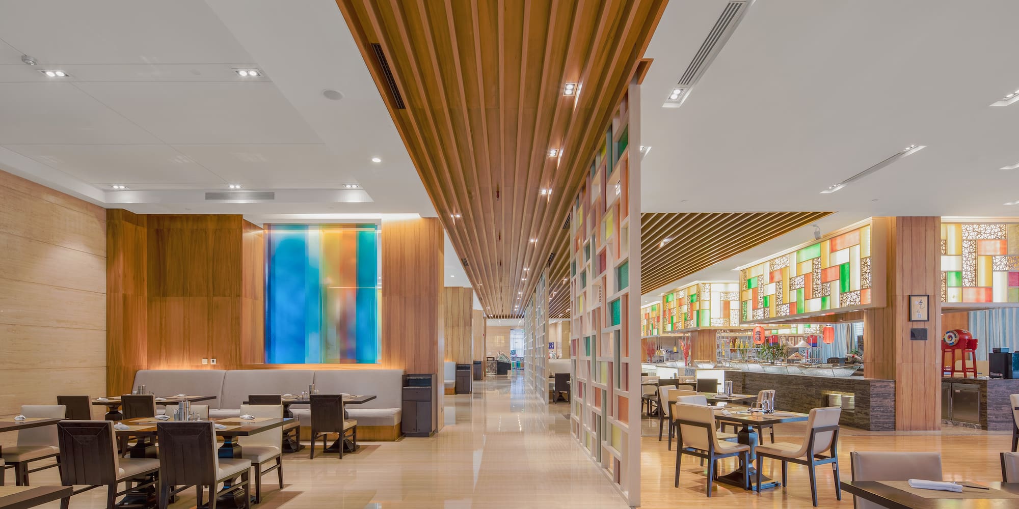 a restaurant with tables and chairs