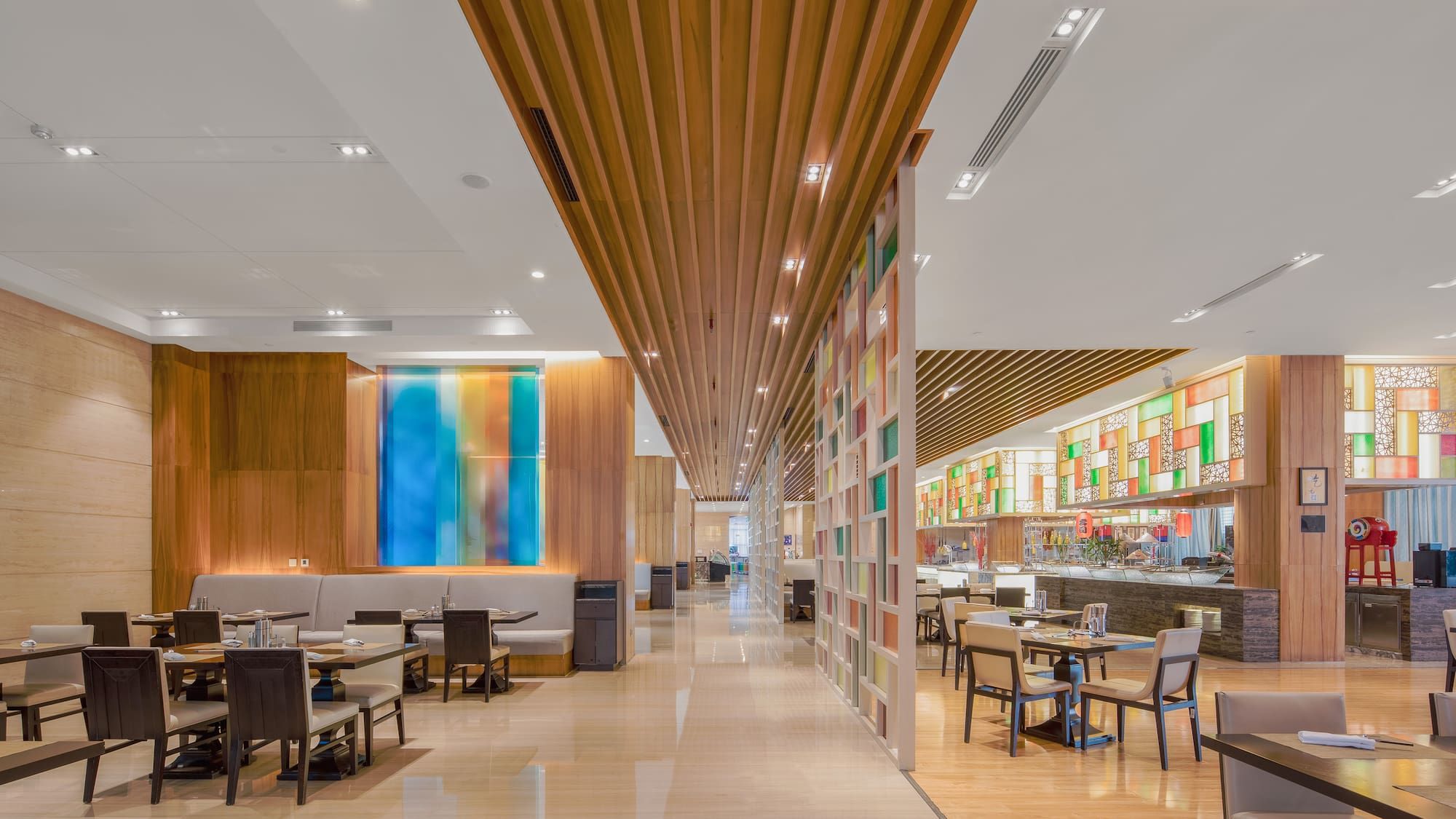 a restaurant with tables and chairs