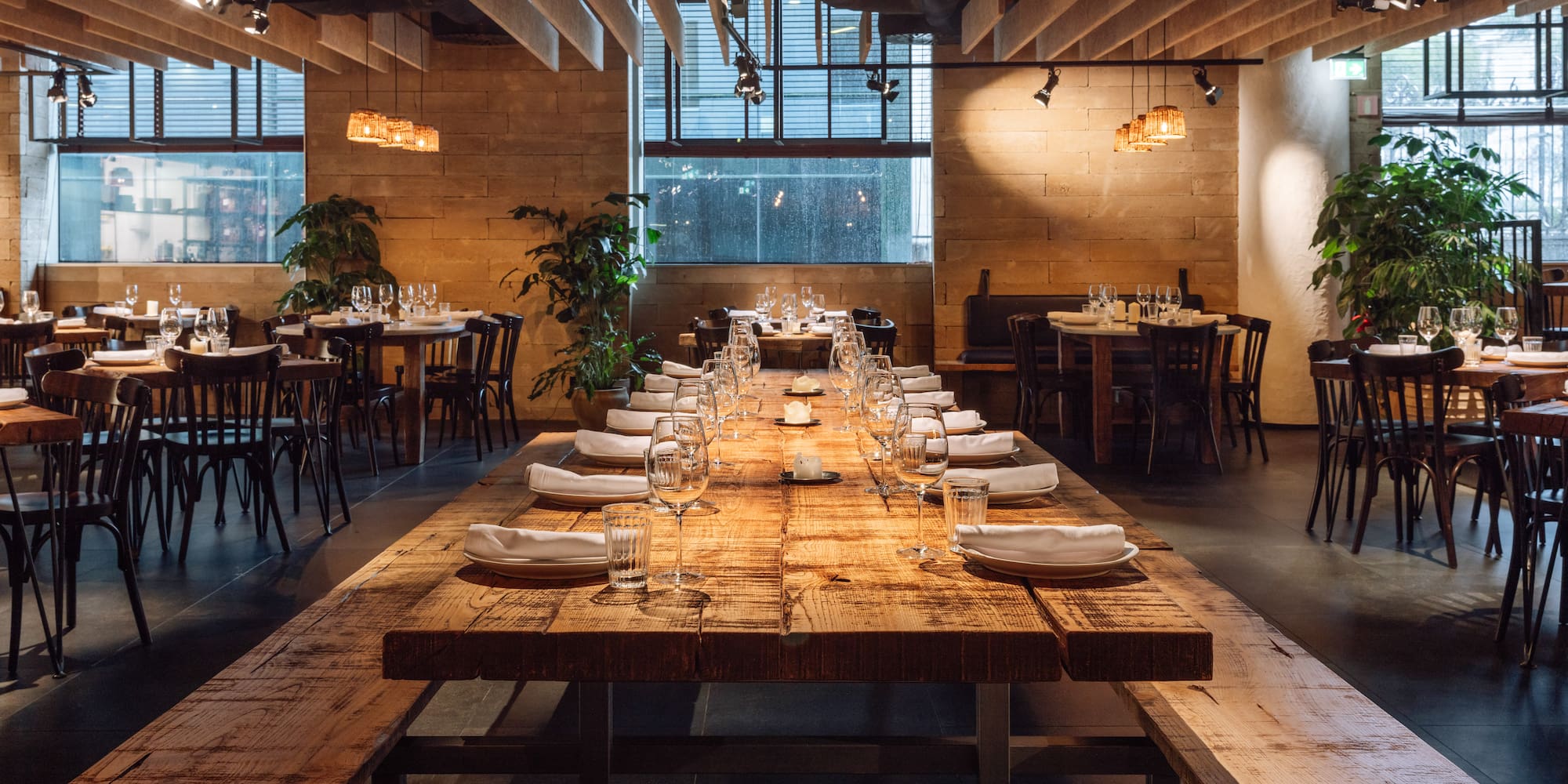 a large table set for a dinner party