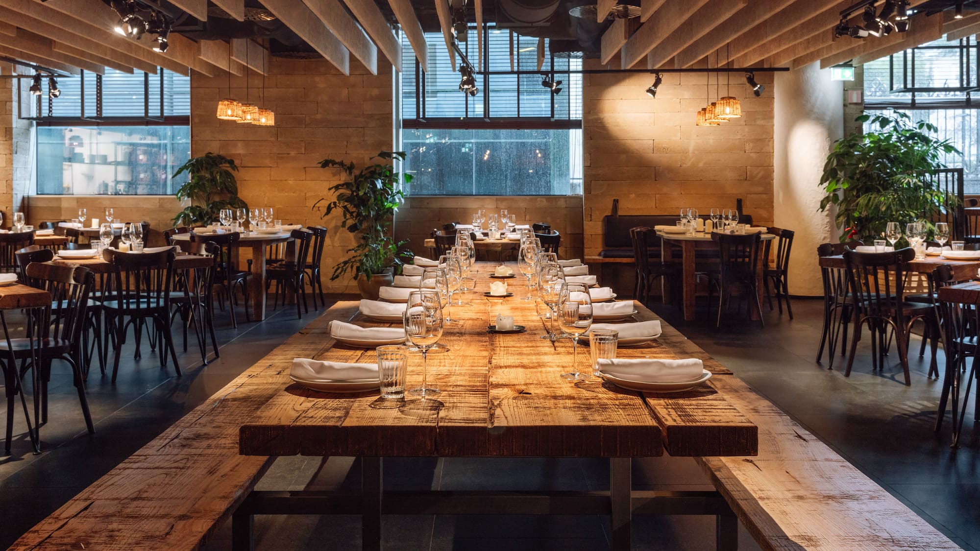 a large table set for a dinner party