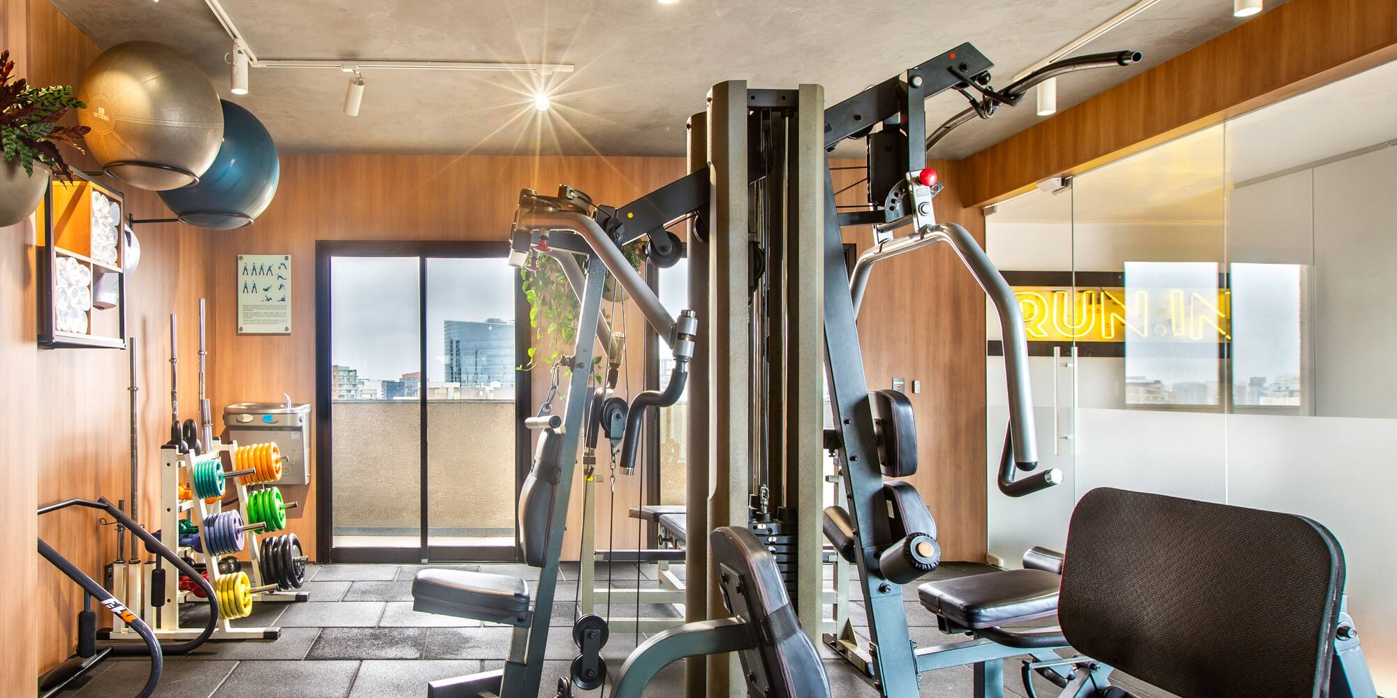 a gym with exercise equipment