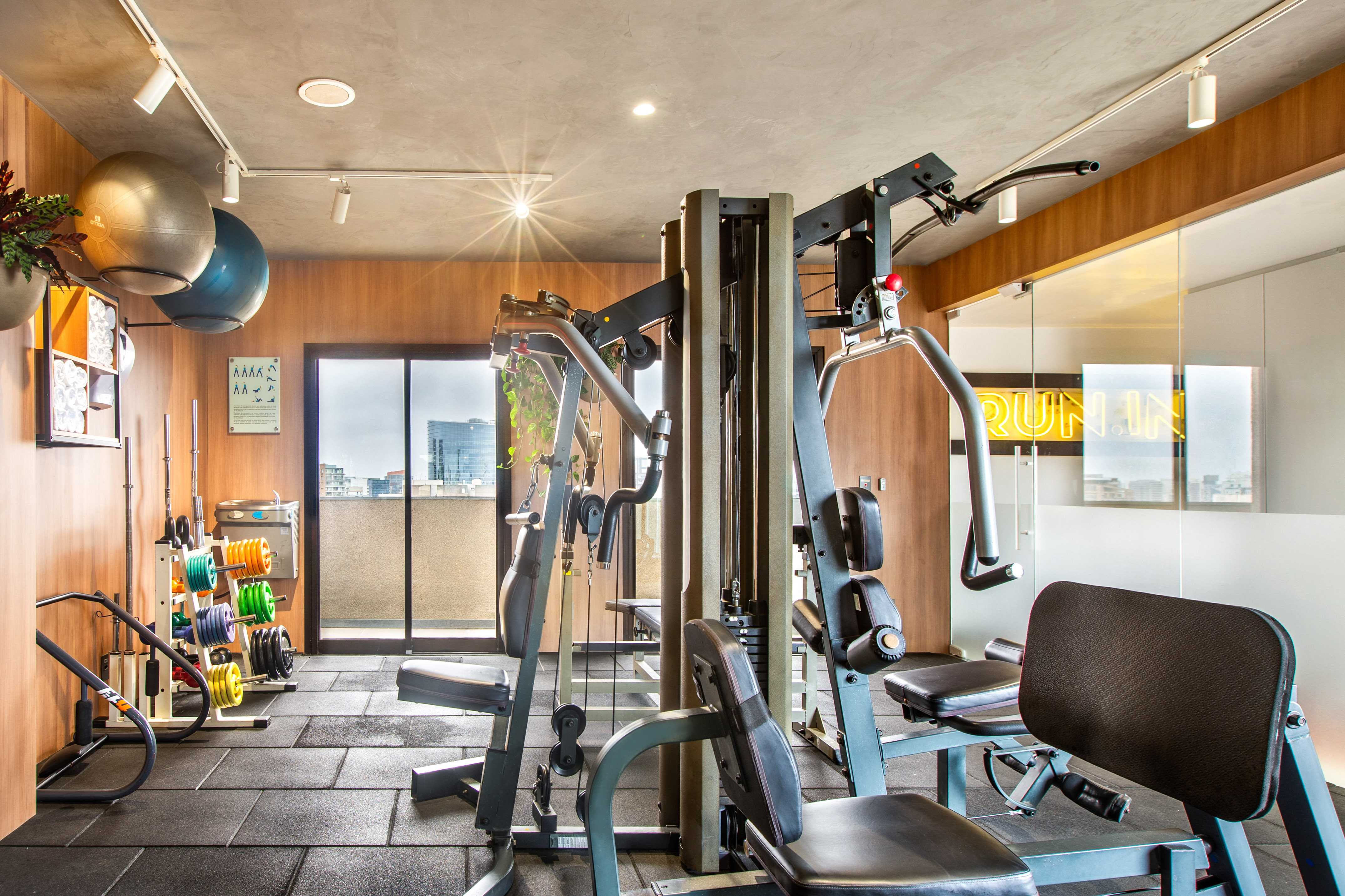 a gym with exercise equipment