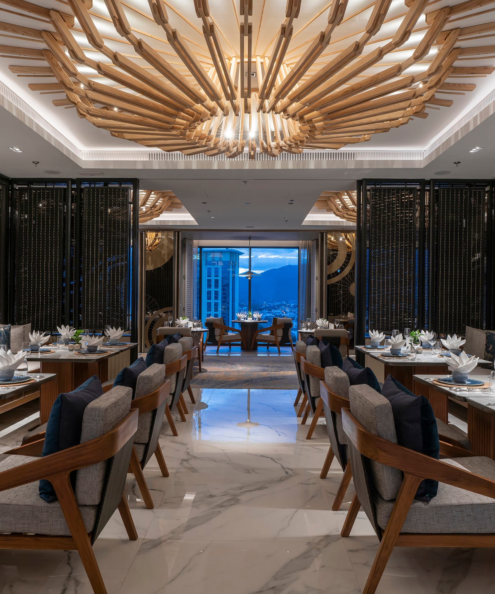 a room with tables and chairs