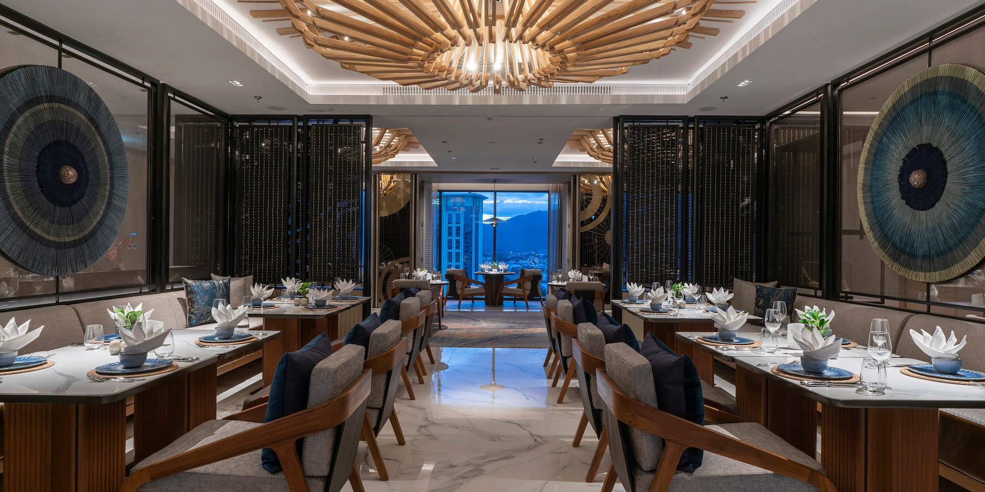 a room with tables and chairs