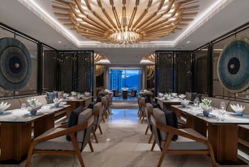 a room with tables and chairs