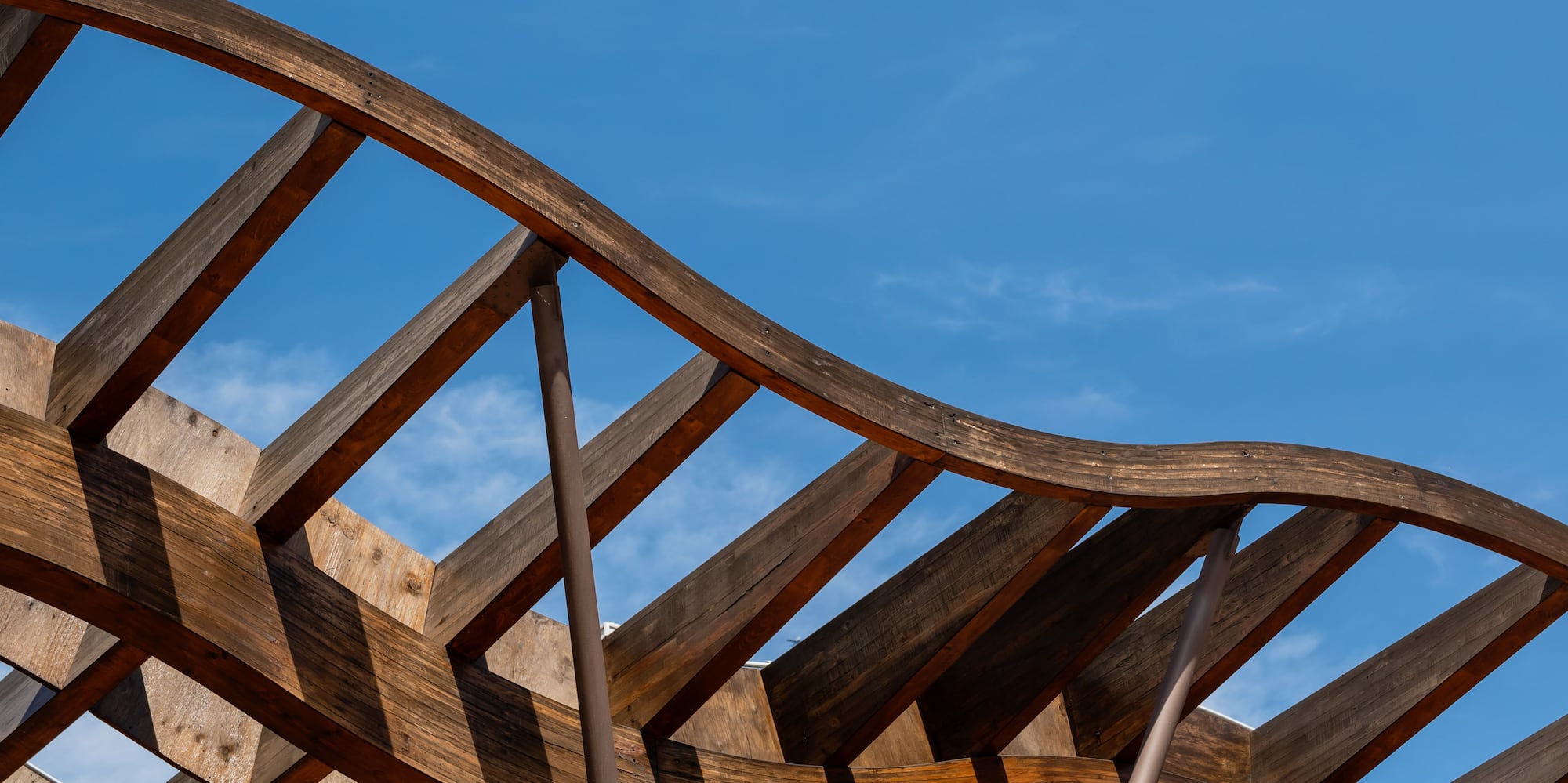 a wooden structure with beams