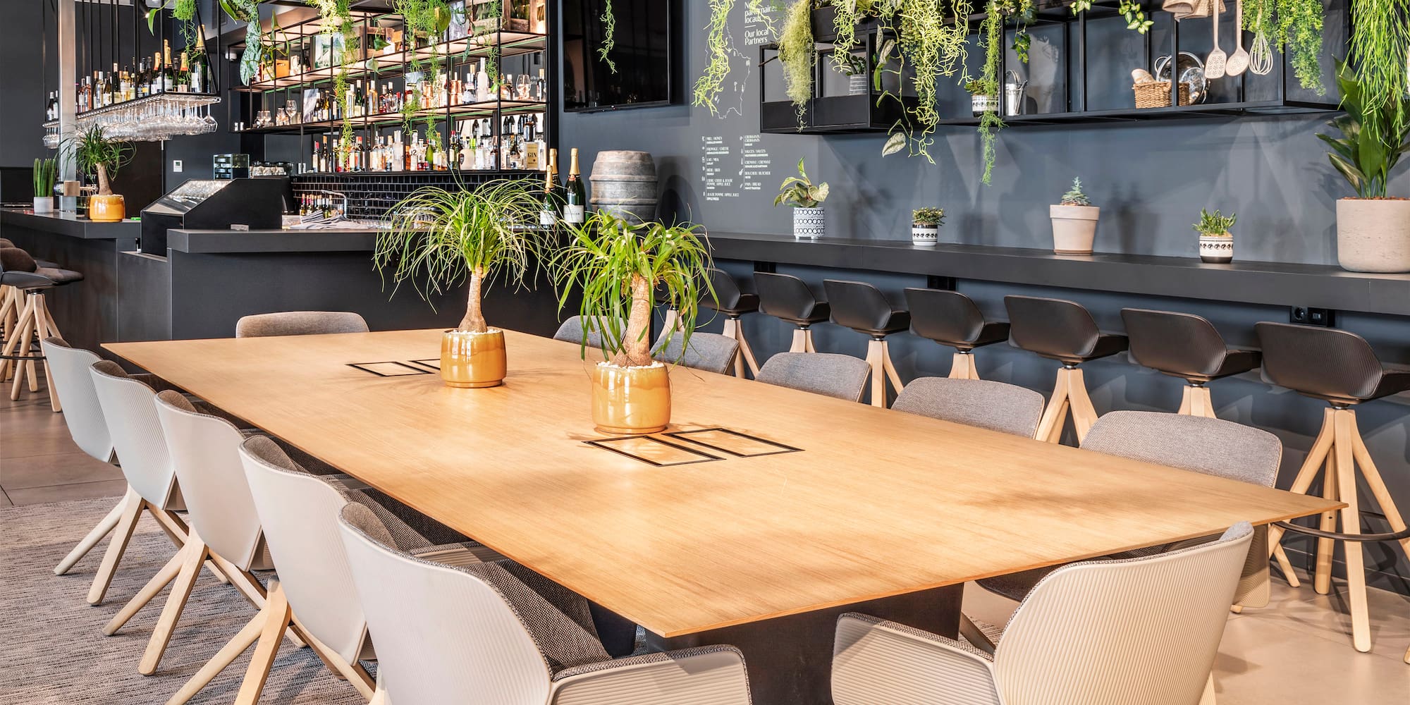 a room with a table and chairs