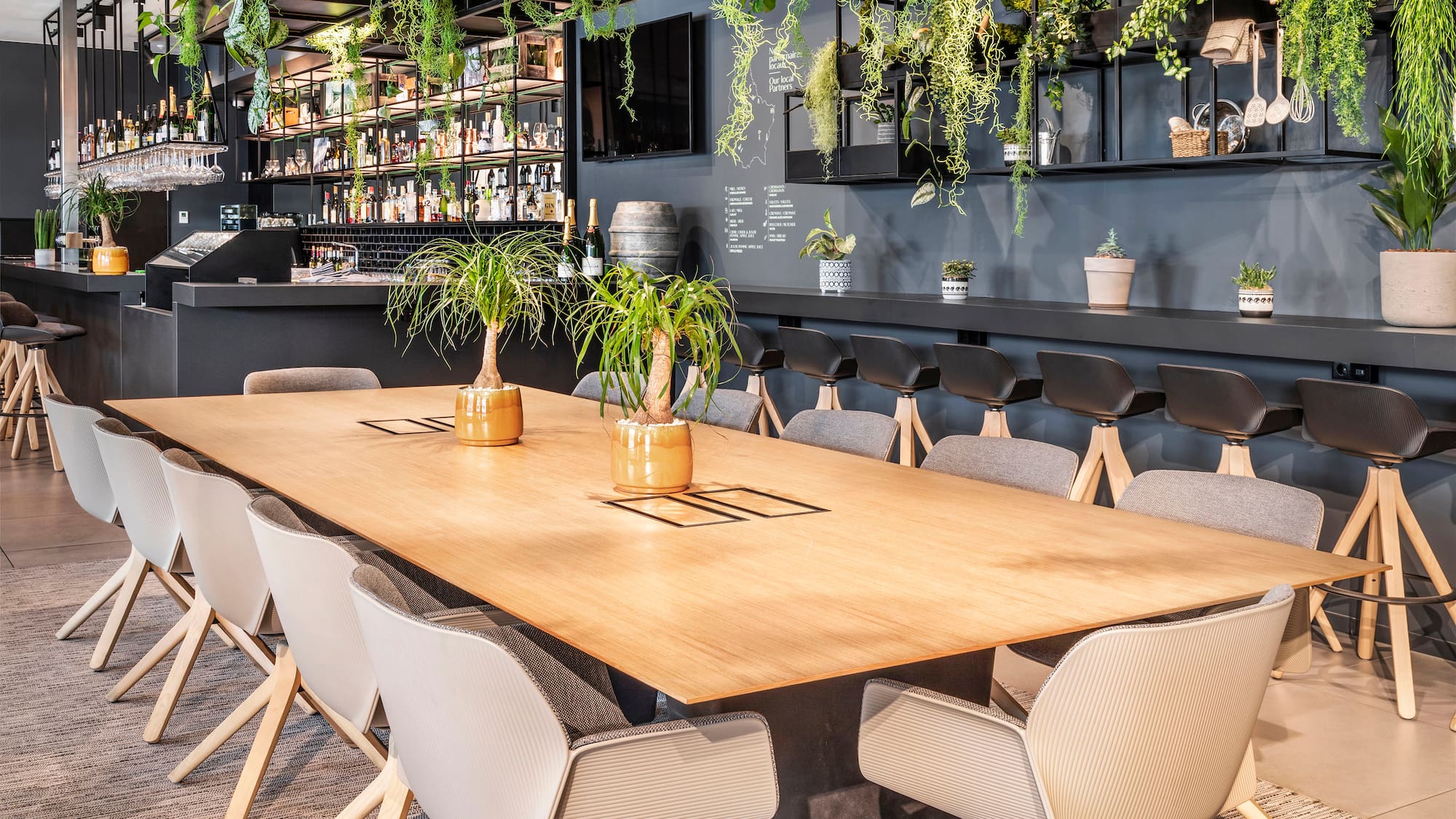 a room with a table and chairs