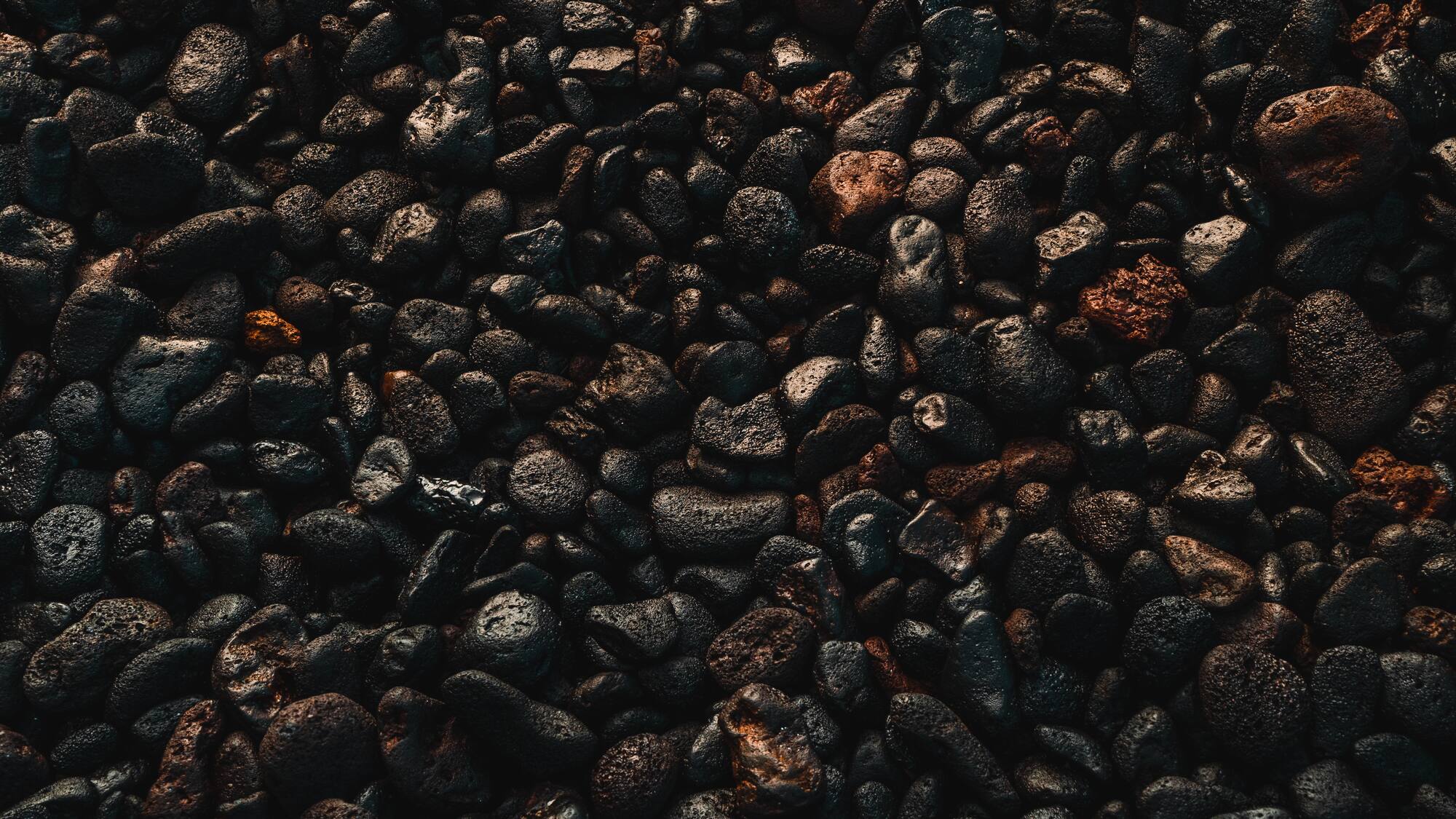 a pile of wet rocks
