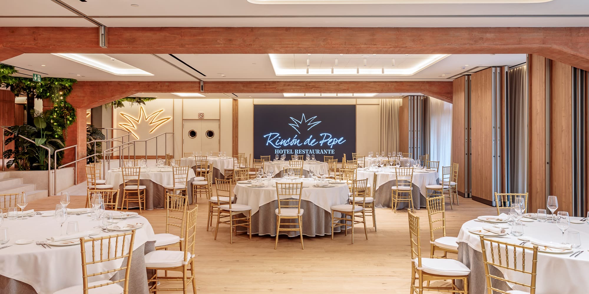 a room with tables and chairs