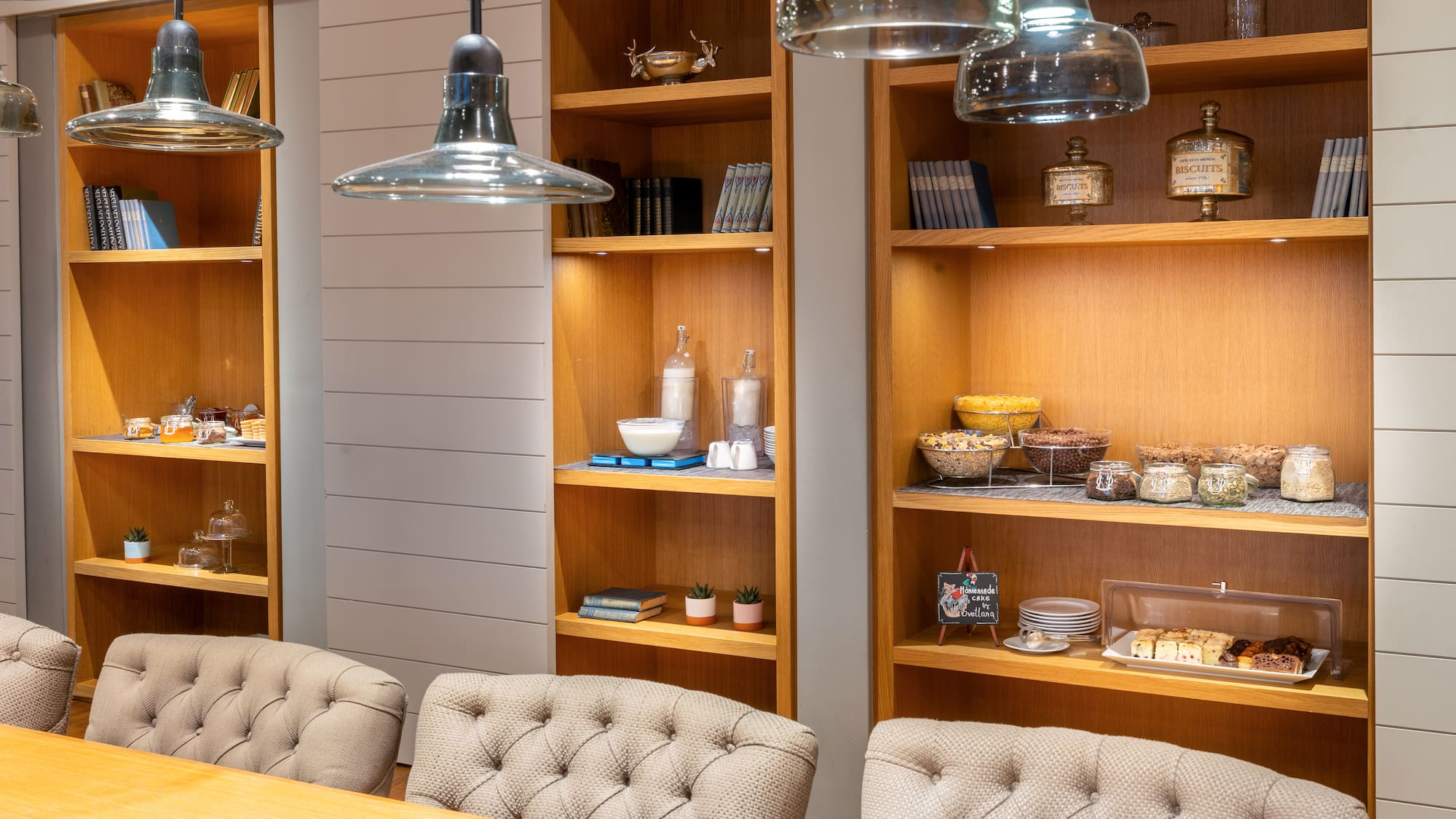 a room with a table and chairs