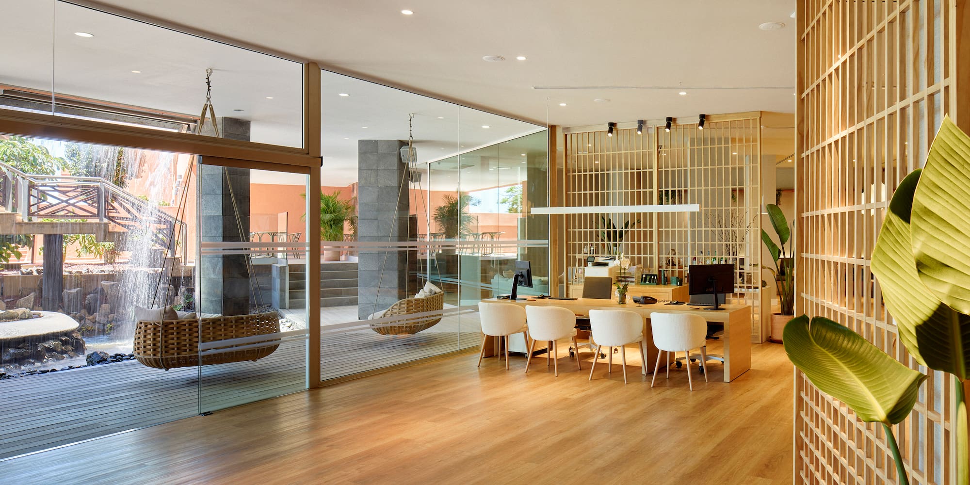 a room with a table and chairs